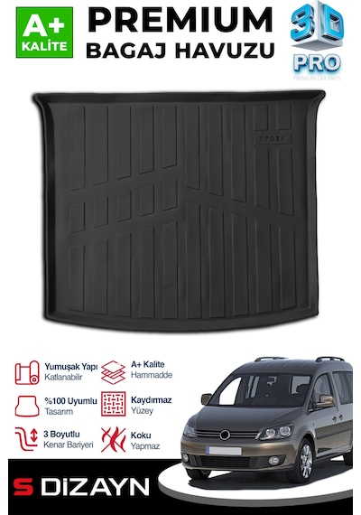 S-dizayn Vw Caddy 3d Pro Bagaj Havuzu 2010-2015 A+ Kalite