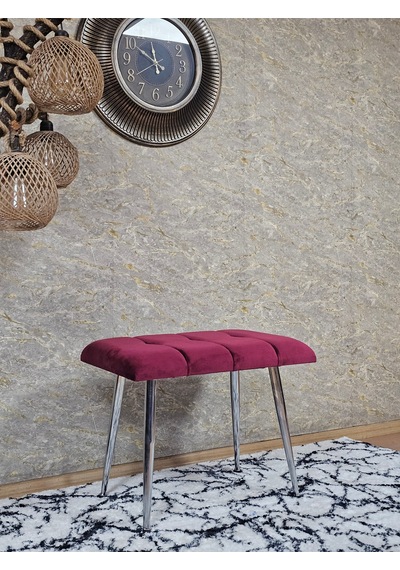 Zafir Krom Sivriltme Ayaklı 60 Cm Puf Bench - Puf - Bench - Oturak - Mutfak Oturağı - Antre Oturağı Bordo