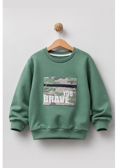 Overdo Kids Erkek Çocuk Kamuflaj Desenli Uzun Kol Sweatshirt Yeşil