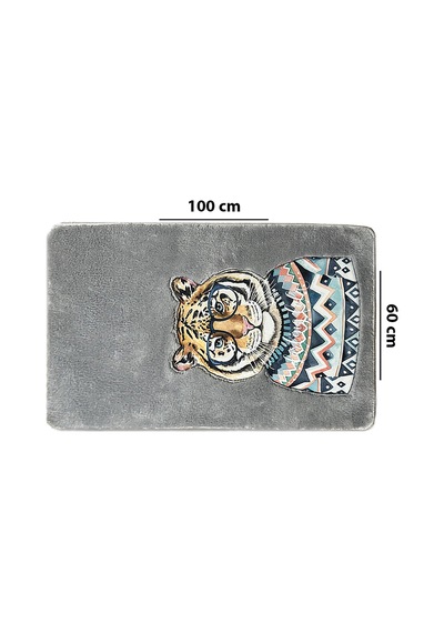 Logwe Gri Tekli Nakışlı Banyo Paspası ,kaymaz Tabanlı 60x100 Cm Füme-tek