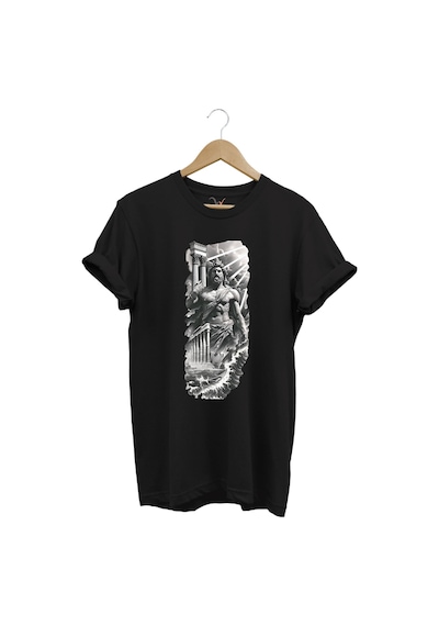 Yunan Mitolojisi Parthenon Zeus Baskılı Minimal Regular Fit %100 Pamuk Siyah T-shirt Siyah