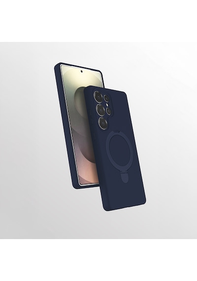 Samsung Uyumlu Galaxy S25 Ultra Kılıf 360 Derece Döner Standlı Magsafe Kamera Lens Korumalı Silikon Systemcom Lila