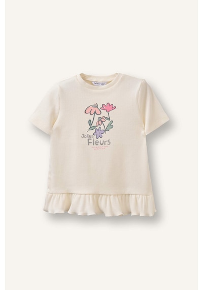 Defacto Bisiklet Yaka Floral Fitilli Kaşkorse Uzun Kollu Tişört Kız Bebek H3000a526smwt47 Beyaz-wt47