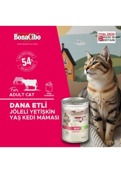 Bonacibo Yetişkin Tavuklu Kuru Mama 2 Kg & Sığır Etli Soslu Konserve Seti 6x400 Gr