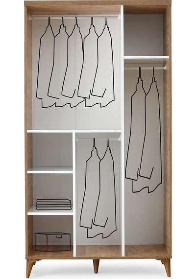 GuneyStore Sport 3 Kapaklı Komple MDF Atlantik Çam-Beyaz Gardırop