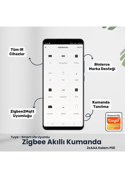 Zigbee Pilli Ir Kumanda Kontrolcüsü Tuya, Smart Life, Zigbee2mqtt Uyumlu Beyaz Genel