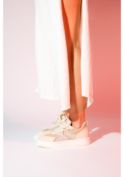 Luvishoes Sande Bej Denim Detaylı Kadın Spor Sneakers Bej