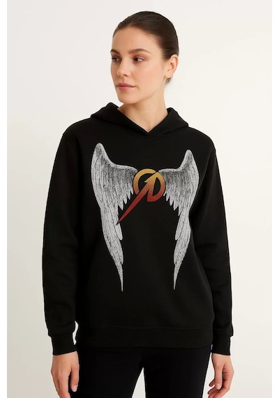 Metallica İki İplik Kapüşonlu Ön Ve Arka Baskılı Hoodie - Siyah Siyah