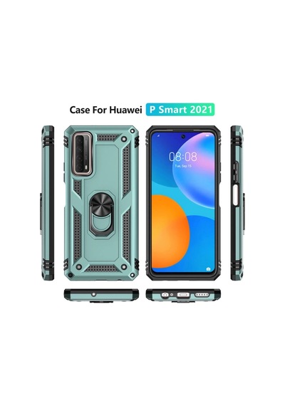 Huawei P Smart 2021 Kılıf Sofya Yüzüklü Silikon Kapak - Yeşil Düz Renkli