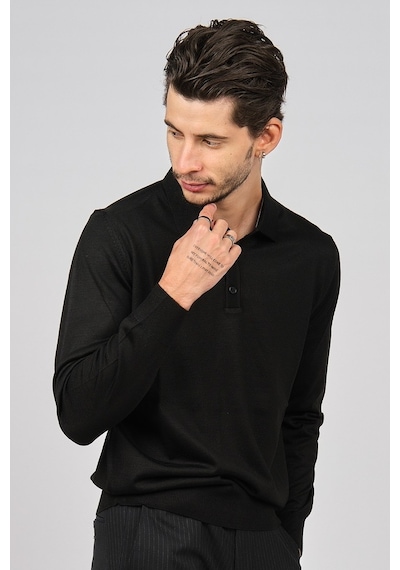 Pave Erkek Polo Yaka Yün Kazak 4538004 Siyah Siyah
