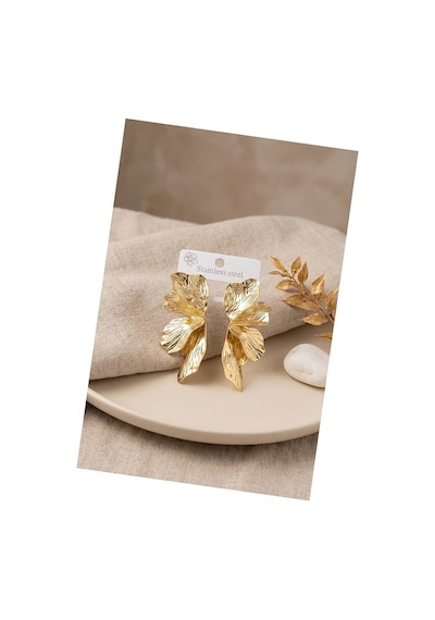 316l Çelik Gold Renk Lotus Yaprak Model Kadın Küpe Tj-bkp12154 Evimdeyokyok