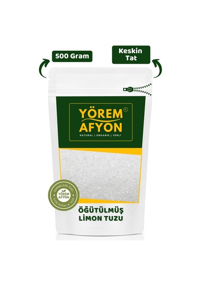 Yörem Afyon Kristal Beyaz Keskin Tatlı Saf Öğütülmüş, Toz Limon Tuzu 500gr.