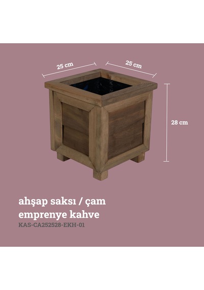 Kaf Ahşap Dekoratif Ahşap Saksı / Küçük Boy / Emprenye Kahve