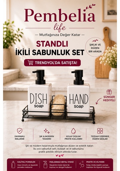 2 Li Standlı Süngerli Fenomen Pinterest Model Sabunluk Mutfak Banyo Sabunluk Beyaz Beyaz