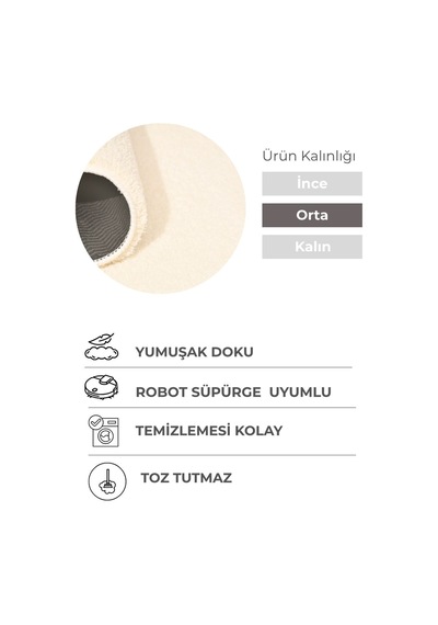 Oval Mabel Krem Yumuşak Tuşeli Halı 10 Farklı Renk Seçeneği Kaymaz Taban Yıkanabilir Modern