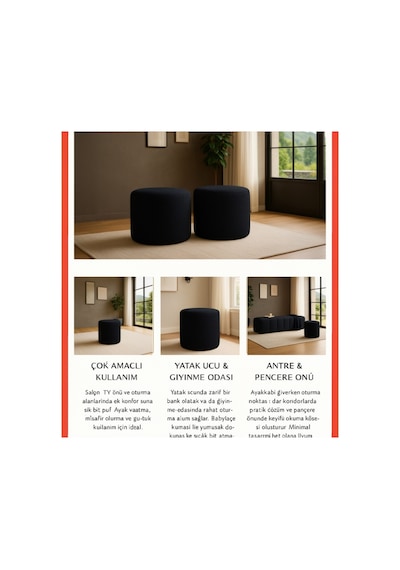 Smarto Relax Puf Babyface Kumaş Silindir Puf 40 45 Cm Siyah