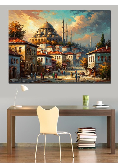 Ahşap Tablo Gün Batımı İstanbul Camii Ve İnsanlar Çocuk Odası Tabloları