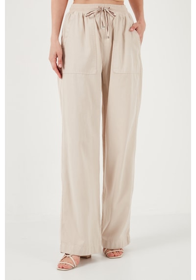 Lela Relaxed Fit Yüksek Bel Bol Paça Bayan Pantolon 668Yp5040 Taş