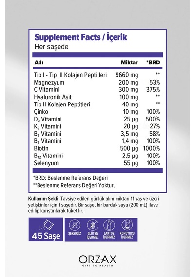 Collagen Mag Plus 9700 Mg Kolajen + Magnezyum + D3 K2 + Biotin 45 Saşe - 2 Adet
