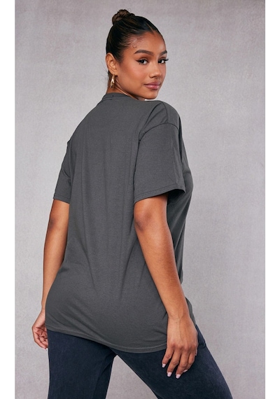 Füme Oversize Dragon T-shirt - Oversize Baskılı Gri