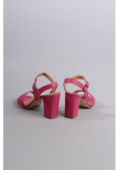 Seç Kundura Seç 0032 Hakiki Deri Tek Bant Sandalet Topuk Boyu 8,5cm Fuşya - 40 Fuşya