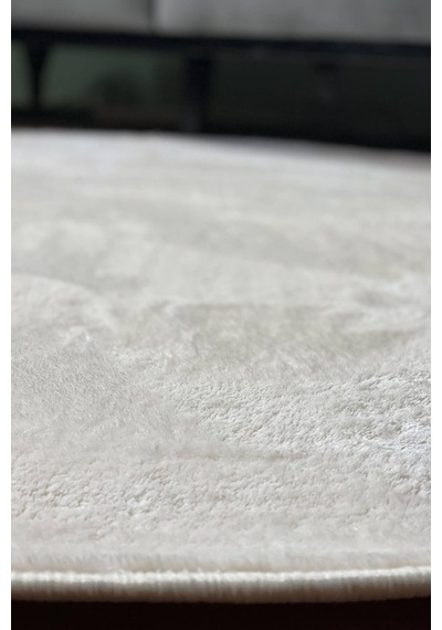 Krem Renkli Yumuşak Yüzeyli Kaydırmaz Yuvarlak Peluş Halı-246 Beyaz