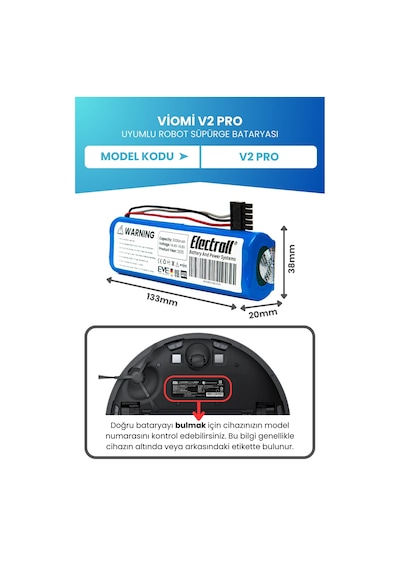 Viomi V2 Pro Uyumlu 14.4 V 3200 mAh Robot Süpürge Batarya