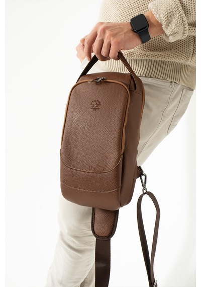 Westpolo Unisex Vegan Deri Çapraz Göğüs Ve Omuz Çantası Body Bag - Taba