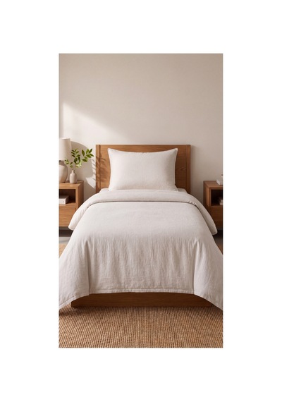 %100 Pamuk Keten Tek Kişilik Nevresim Takımı Lastikli Çarşaflı 160x200 Cm Taş - 904795714 Taş