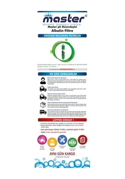 Master Reverse Osmosis System Su Arıtma Cihazı Alkalin Filtre Ph Yükseltici Filtre(Mstmu