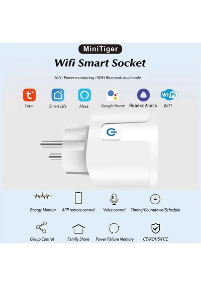 Akıllı Priz Wifi 20amper Ab Fiş Güç İzleme Zamanlama Fonksiyonu Ses Kontrolü Diğer