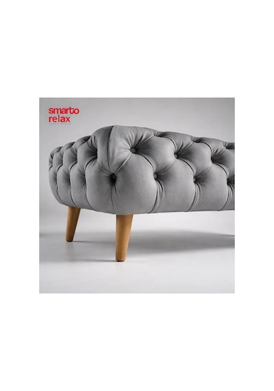 Smarto Relax Swiss Style Puf Adelboden Kapitone Puf,baby Face Polyester Kaplama,ahşap Ayaklı 100 X 50 X 45 Cm Kapitone Puf,ayaklı Gri
