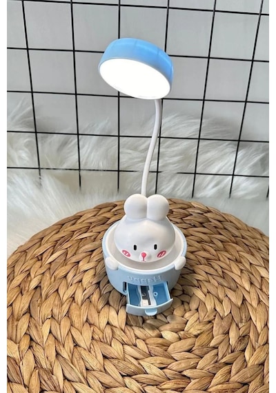 Tavşanlı Masa Lambası Şarjlı Gece Lambası, Led Işık Ve Sevimli Tasarım Sticker Hediyeli 001