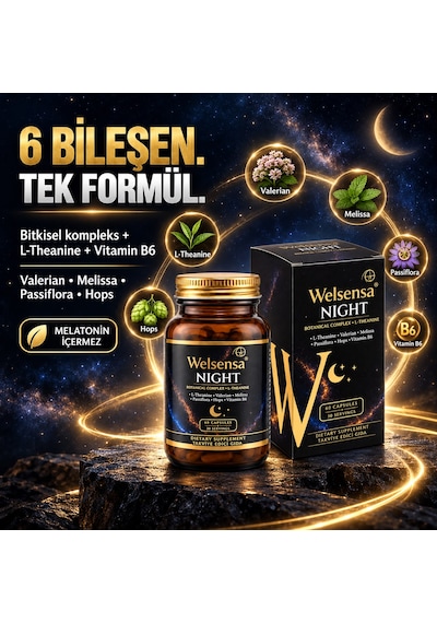 Welsensa Night Stressiz Ve Derin Uyku Döngüsüne Yardımcı Melatoninsiz Formül 60 Kapsül