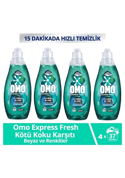 Omo Express Beyaz & Renkliler Sıvı Çamaşır Deterjanı 4 x 1480 ML