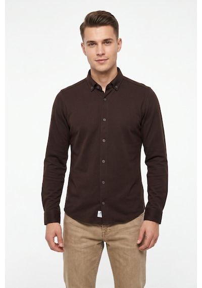 Advante Erkek Spor Slim Fit Uzun Kol Petek Dokulu Gömlek Bgl-st05483 Kahverengi
