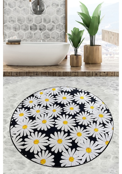 Primula Çap Banyo Halısı Djt 100x100 cm Beyaz - Sarı - Siyah