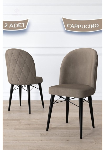 Canisa Bika Serisi 2 Adet Cappucino Mutfak Sandalyesi Siyah Gürgen Ayaklı 1. Sınıf Babyface Kumaş Sandalye Cappucino Ayaklar Siyah