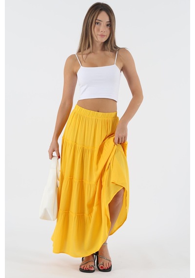Seeh Sarı Basic Uzun Pileli Etek Sh159