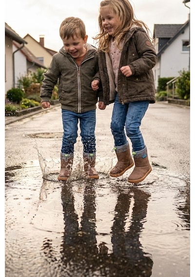Hopfrög Rain Boots Kahverengi Meşe Suya Ve Soğuğa Dayanıklı Barefoot Çocuk Botu Kahverengi