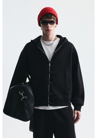 Süslü Düğme Sweatshirt Ve Barrel Fit Eşofman Takım Siyah
