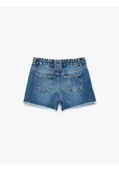 Koton Cepli Bol Kesim Püsküllü Paça Pamuklu Jean Şort Orta İndigo 6skg40043ad