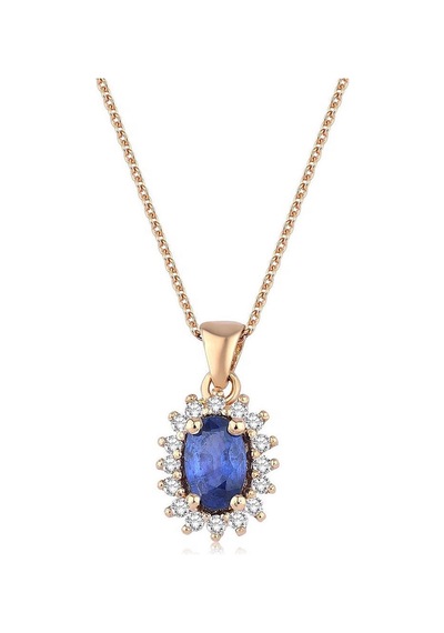 Klasik Pırlanta Anturaj Oval Safir Kolye Rose Gold