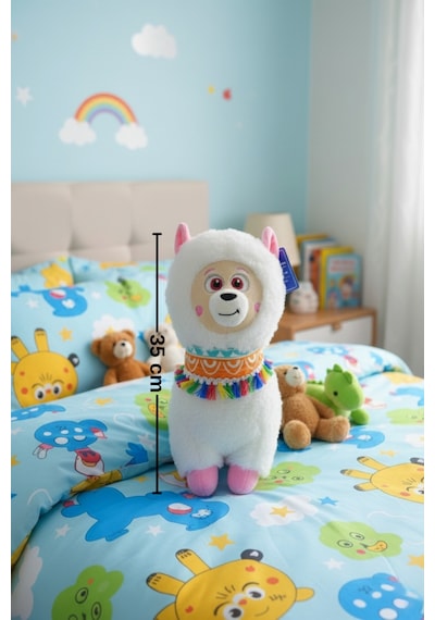 Büyük Boy Yumuşak Peluş Lama Oyuncak - Yumuşacık Uyku Arkadaşı Fularlı Lama 35 Cm Beyaz