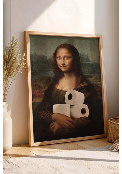 Tuvalet Kağıdı Tutan Mona Lisa Çerçeveli Tablo - Wc Tuvalet İçin Tablo
