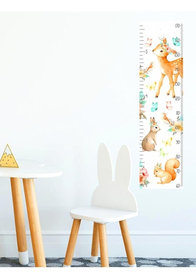 MSticker Sevimli Geyik Kuş Sincap Ve Kelebekler Çocuk Odası Boy Ölçer Sticker
