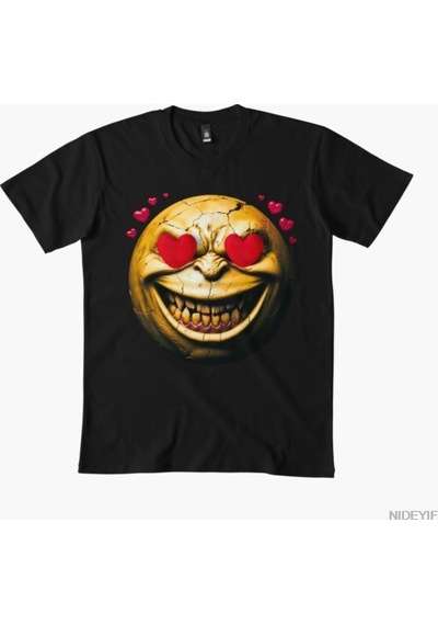 Flood Of Style Dee Real Smiley İn Love T-shirt Erkekler Kadınlar İçin %100 Pamuklu Tişörtler Kısa Kollu Üstl Siyah