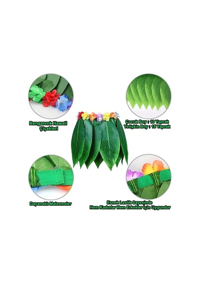 Tropikal Esintili Hawaii Yapraklı Parti Eteği Çocuk Boy Bx40