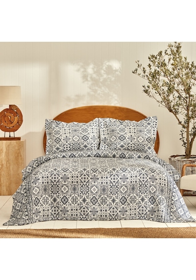 Karaca Home Tiles Çift Kişilik Yatak Örtüsü Mavi