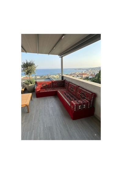 30 Cm Yüksek Minderli Otantik Şark Köşesi Takımı Kırmızı Sedir Modeli 9 Parça